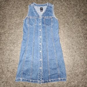 GAP Womens Snap Button Down Sleeveless Denim Jean Dress Fall Fashion SZ 1 Flirty